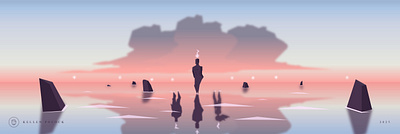 A Wandering Star (2025) adobe illustrator calm clouds digital art fine art fineart god illustration lost ocean sea spiritual stars wandering