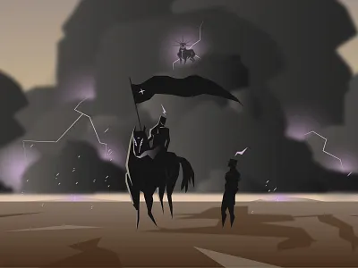 A Banner Shall Go Before You (2025) adobe illustrator banner clouds courage desert digital digital art doom epic fine art fineart horse horseman illustration lamb ominous storm strength war