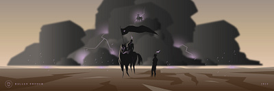 A Banner Shall Go Before You (2025) adobe illustrator banner clouds courage desert digital digital art doom epic fine art fineart horse horseman illustration lamb ominous storm strength war