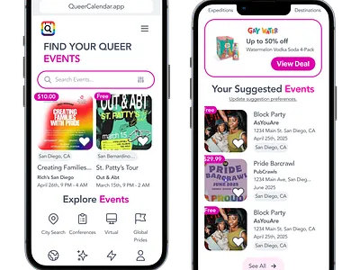 Queer Calendar app card graphic design ui ux