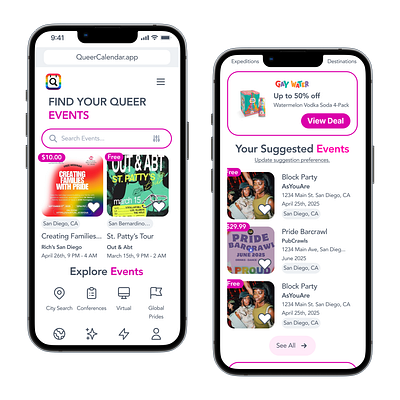 Queer Calendar app card graphic design ui ux