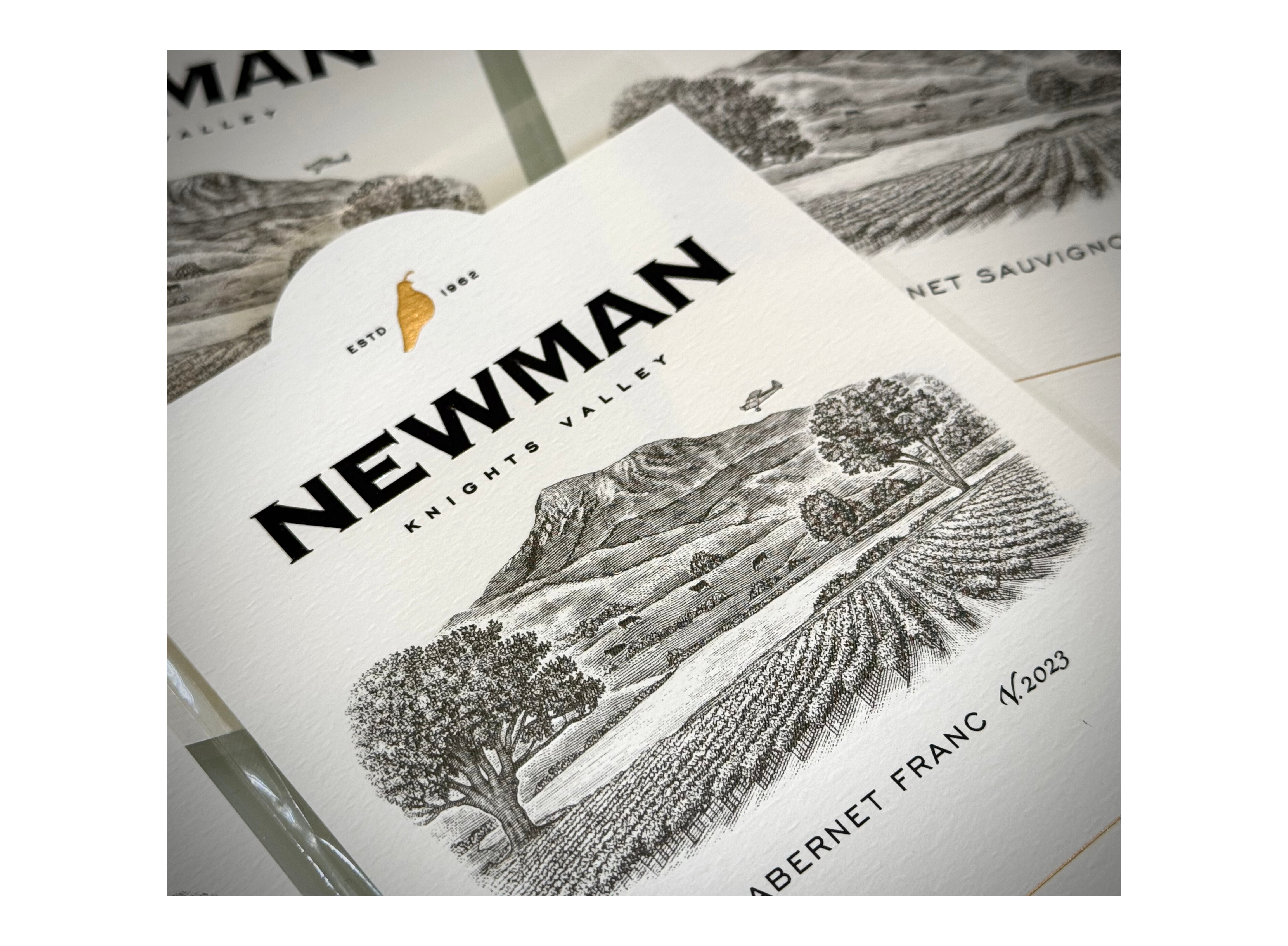 Newman Ranch Wine Label Illustrated by Steven Noble artwork branding design engraving etching illustration landscape line art scratchboard steven noble wine label woodcut