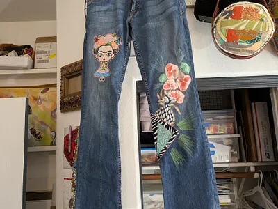 Frida in the Jungle Straight Legs denim design fabric fiber rework sewing upcycle vintage