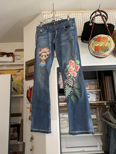 Frida in the Jungle Straight Legs denim design fabric fiber rework sewing upcycle vintage