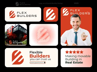 Flex Builders - Real Estate Logo and Brand Identity Design b logo bf logo brand identity design branding building logo building logo design f logo fb logo flex builders flexible living home builder letter logo logo logo identity luxuryliving modernarchitecture new home propertydevelopment real estate real estate logo