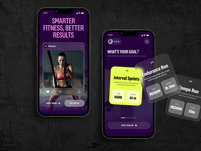 High-Contrast Fitness UI with Dynamic Goal Cards app app concept branding dark mode design fitness app interaction design interface mobile mobile design mobile ui product design prototype ui ui design ux ux design visual design workout app