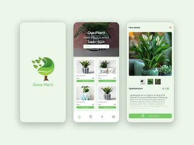 Grow Plant – Minimal & Fresh Plant Shopping App UI appdesign branding design ecommerceapp figma greendesign minimaldesign mobileappdesign plantapp productdesign prototype ui ux ux research