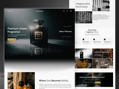 FragWater — Luxury Fragrance Landing Page branding clean dark ecommerce design elegant gold landing page minimalist modern parfum perfume premium branding product design ui uiux user interface ux web app web design website