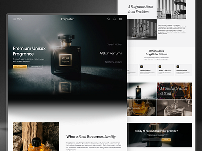 FragWater — Luxury Fragrance Landing Page branding clean dark ecommerce design elegant gold landing page minimalist modern parfum perfume premium branding product design ui uiux user interface ux web app web design website