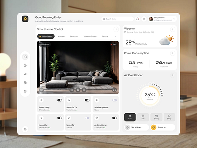 Lumihome — Smart Home Tablet android app dashboard application cctv clean design home home automation home monitor ios iot light mode mobile app monitor product design remote rooms smart control smart home smart home tablet