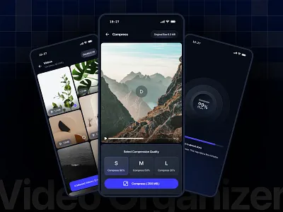 Cleaner Pro - Video Organizer ai automation blue cleaner contact dark graphic design image minimize mobile app modern optimize storage ui ux video organizer