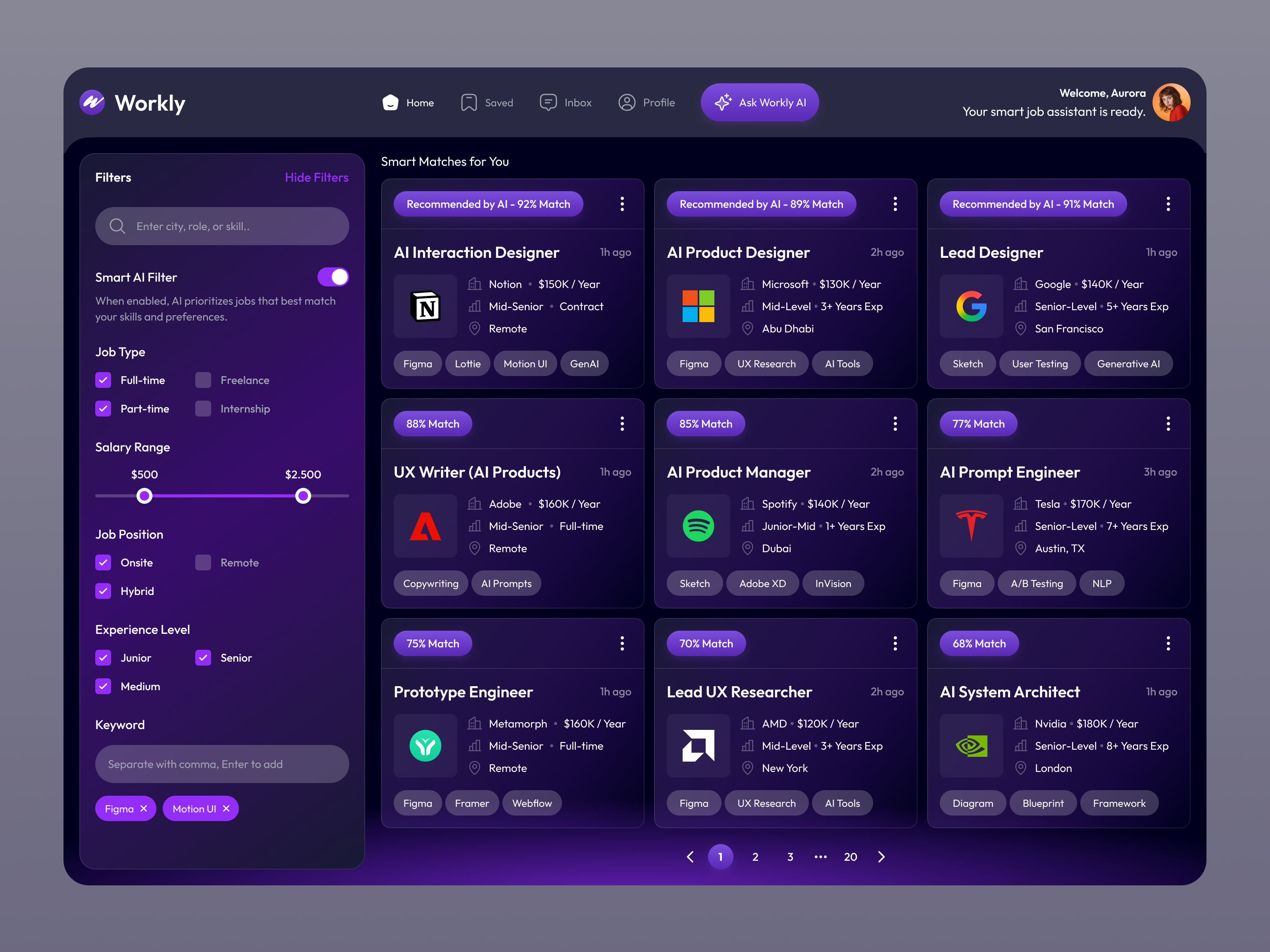 Workly - AI Job Finder Dashboard Version ai driven app branding clean dashboard dashboard version design graphic design illustration job finder landing page mobile app simple ui ux web website