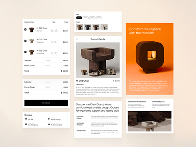 Kairon - E-Commerce Furniture Mobile App and Ads ads chair clean ecommerce furniture furnitureapp furnituremobile interior interiordesign interiordesignapp interiormobile minimalist mobileapp store ui