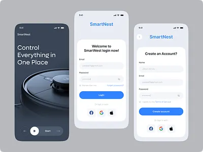 Login Signup Screen – Smart Home App account creation app design app login create account home login screen login ui mobile mobile app design mobile app ui onboarding screen registration sign in signup signup screen signup screen design smart smart home user registration welcome screen