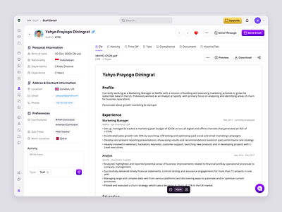 RecruitSmart — Staff Detail Page for School HR Management System candidate dashboard education employee hiring hr management hr system hrd hrm hrms job product design saas saas design school management staff ui ux web app web design