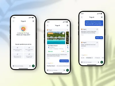 Travel AI Assistant Mobile App Design ai ai assistance app design app ui assistant booking platform focotik hotel booking app mobile mobile app design mobile ui design tourism app travel travel agency app travel app trip management trip planner ui ui design ux