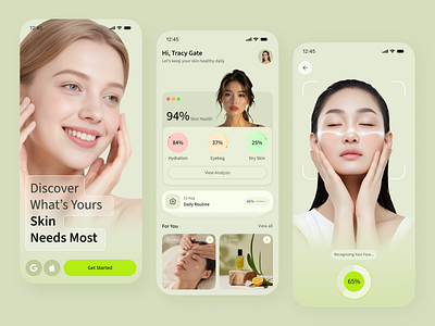 AI-Powered Skincare Mobile App ai app ai health beauty app beautytech clean ui mobile app mobile app design product design skin analysis skin app skin outline skincare skincare design skingoals uiux