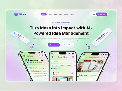 AI Idea Management App Landing Page ai app ai app design ai landing ai landing page ai mobile app app design dribbble design idea management app landing page minimal design mobile app mobile app landing page product landing page uxui design web design website design