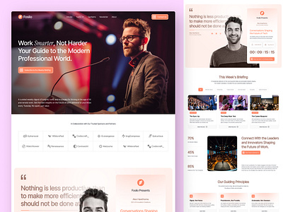 Foslio - Landing Page for a Digital Publication. app clean design editorial figma homepage landing page magazine minimal podcast product design publication radiyal seminar ui ui design uiux web design website website design
