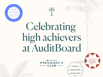 AuditBoard President's Club Logo & Brand 20s art deco auditboard branding deco hotel logo palm tree presidents club tech tropical