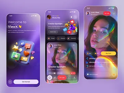 Live Streaming App Design app design dark mode live live app live stream live streaming mobile mobile app social app social media stream streaming streaming app