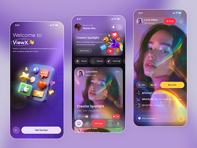 Live Streaming App Design app design dark mode live live app live stream live streaming mobile mobile app social app social media stream streaming streaming app