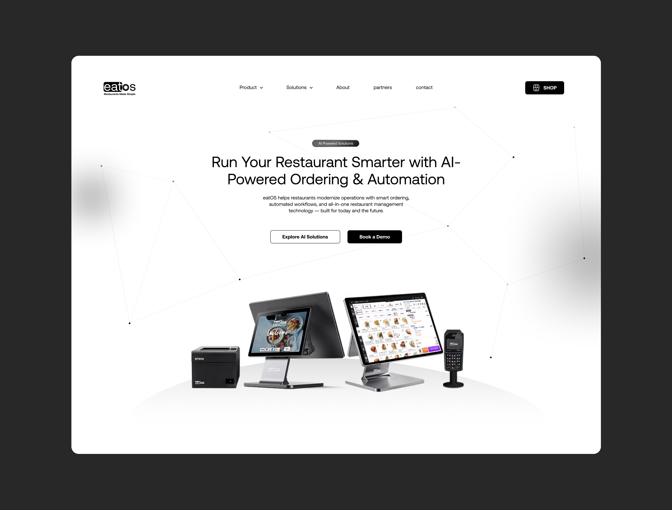 eatOS Website Redesign – Modern SaaS Hero Concept figma interface landing page pos product design redesign restauranttech saas design ui design ui ux ux design web design