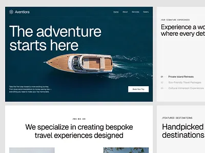 Aventiora — Luxury Travel Landing Page Experience business cinematic imagery design editorial exclusive landing page luxury minimal modern responsive travel typography ui ux web website yacht