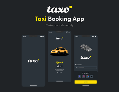 Taxo - Taxi Booking App app app design design mobile app mobile design taxiapp taxiappdesign uiux uiuxdesign