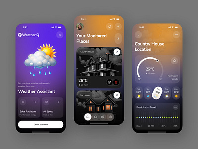 Weather Mobile App Concept app app design cloudy forecast minimal mobile mobile app mobile app design mobile app ui mobile ui design modern app ui rain temperature weather weather app weather dashboard weather mobile app weather ui