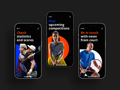 Onboarding for tennis app blue branding concept logo mobile onboarding orange tennis ui visual