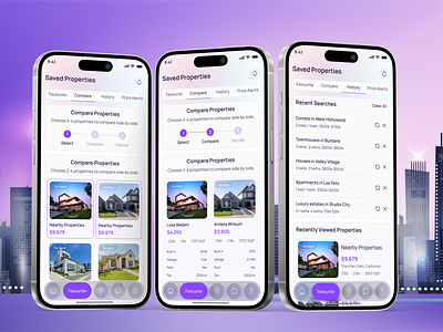 Real Estate App — Saved, Compare, History & Price Alerts UIUX app interface product service startup ui ux web