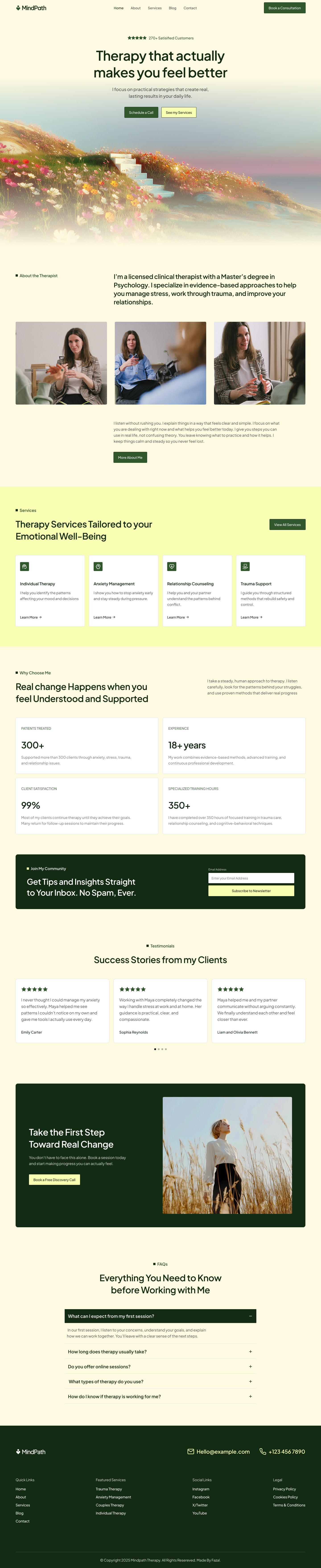 MindPath - Therapist Website Design calm website clean website counselling website elementor figma website green website hero section design mental health website modern website psychologist psychology responsive website designer therapist therapy website web design website design website designer wellness website wordpress