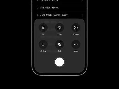 Frames Toolbar analog app clean dark film ios ios26 iphone liquid design liquid glass minimal mobile design notebook notes photo photographer photography slider transparency ui