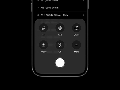 Frames Toolbar analog app clean dark film ios ios26 iphone liquid design liquid glass minimal mobile design notebook notes photo photographer photography slider transparency ui