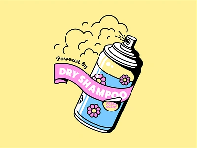 Powered By Dry Shampoo bottle cute figma flat funny illustration illustrator kawaii keychain pastel relatable retro shop sticker vector