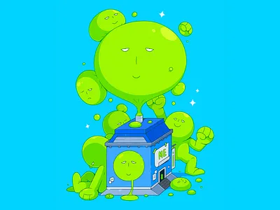The ME Factory. 2d blue bubble cartoon character characterdesign design factory fun green illustration illustrator