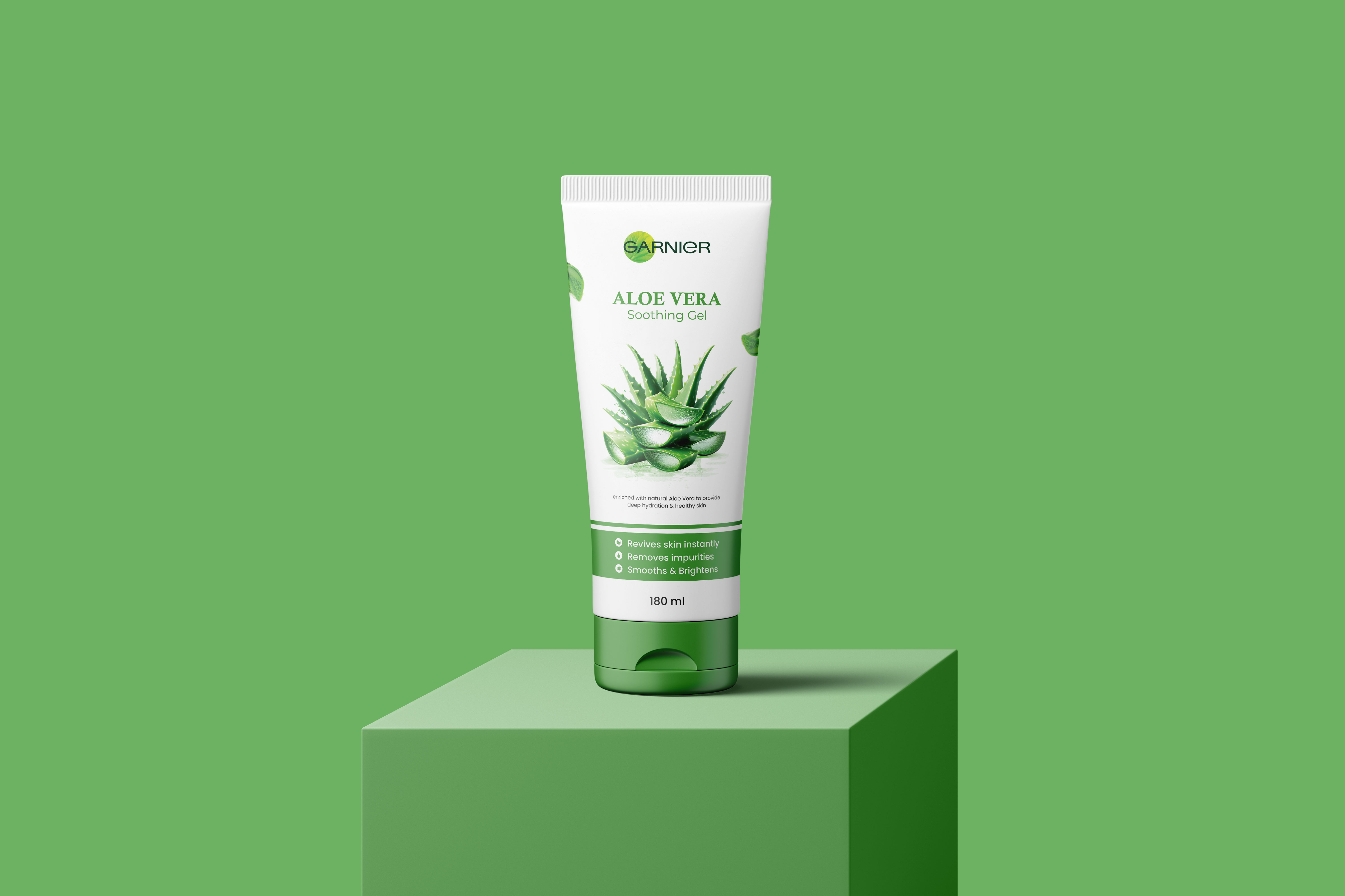 Garnier - Aloe Vera Soothing Gel Tube Label Design (Unused) aloe vera bottle cosmetics cream facewash gel graphic design haircare label label design labeldesign packaging packaging design packet skincare skincare packaging skincare product soothing soothing gel tube