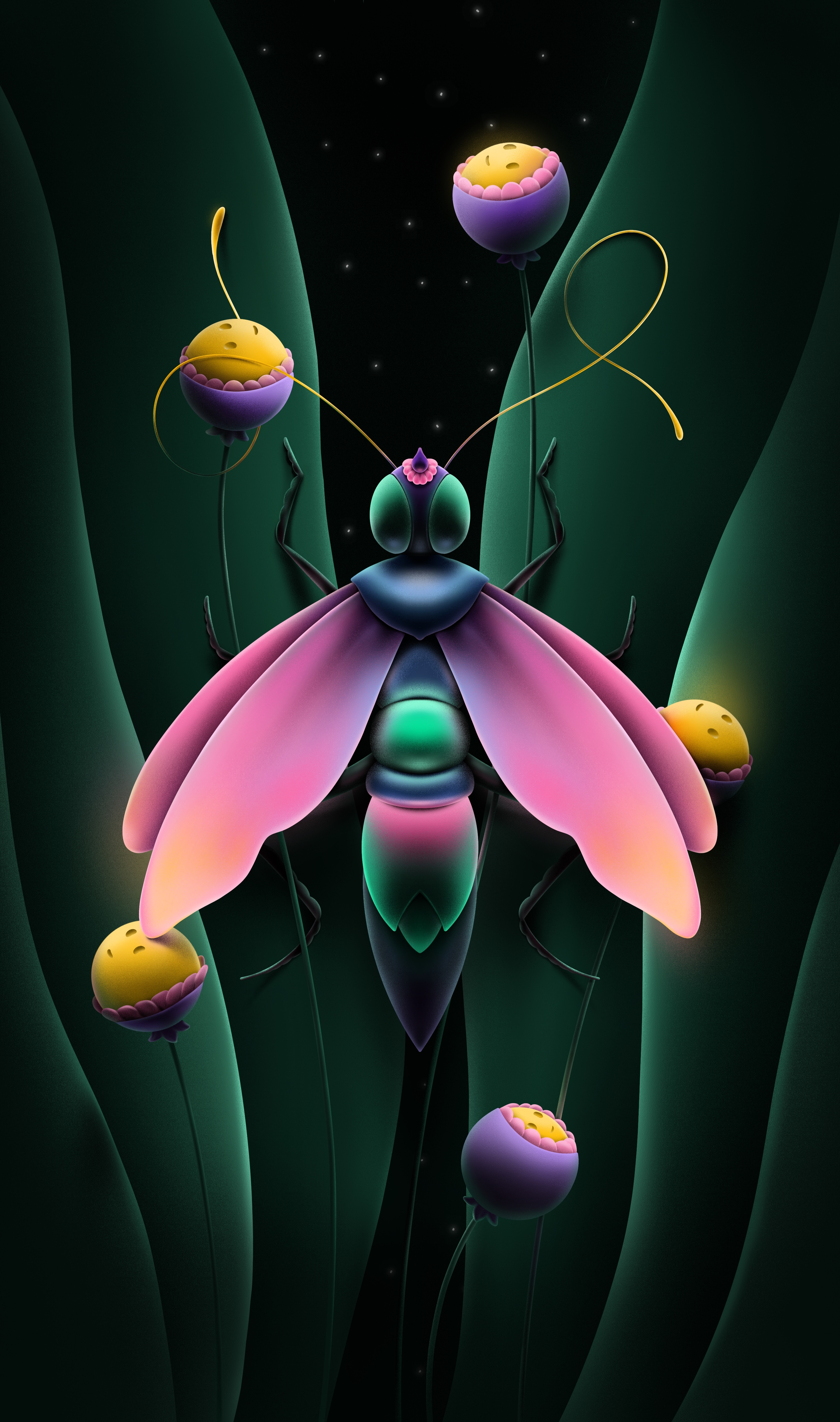 The Fly fly grain green illustration magic mystery pink procreate purple surreal