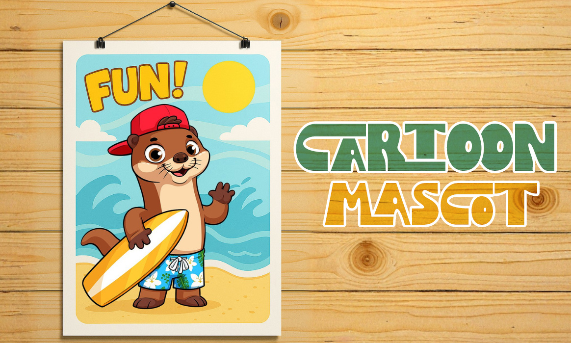 Cartoon Mascot Surf Otter 2d artist cartoon cartoon mascot character character design custom mascot editable illustration mascot vector