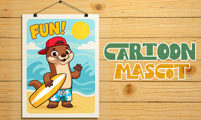 Cartoon Mascot Surf Otter 2d artist cartoon cartoon mascot character character design custom mascot editable illustration mascot vector