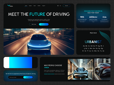 VIREN – Premium Electric Vehicle Brand Website auto branding dark theme illustration landing page logo marketing ui ux web website