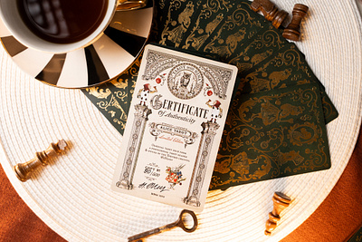 Certificate of Authenticity alice alice in wonderland brand identity branding certificate engraving etching graphic design hand drawn illustration playing cards royal sophisticated tarot vector victorian victorian logo vintage vintage logo