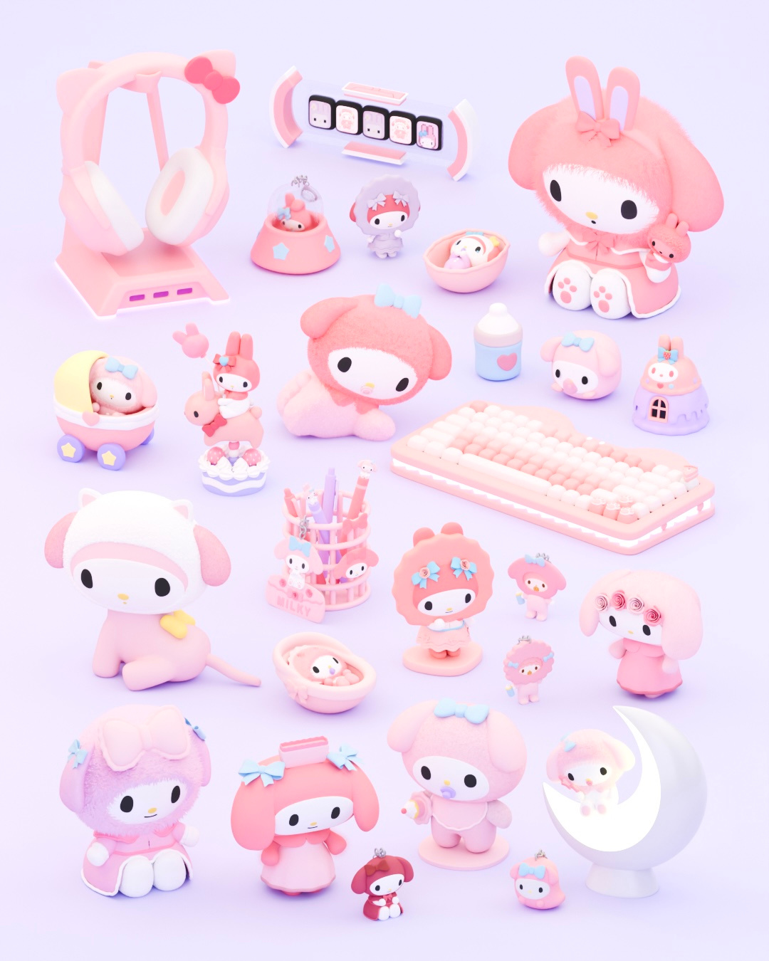 Props from a cute and cozy 3D room 💖✨ 3d 3dart 3dartist 3dmodel 3dmodeler 3dmodels blender cozy cute3d cuteart detailes girl illustration keyboard mymelody pink props room toys