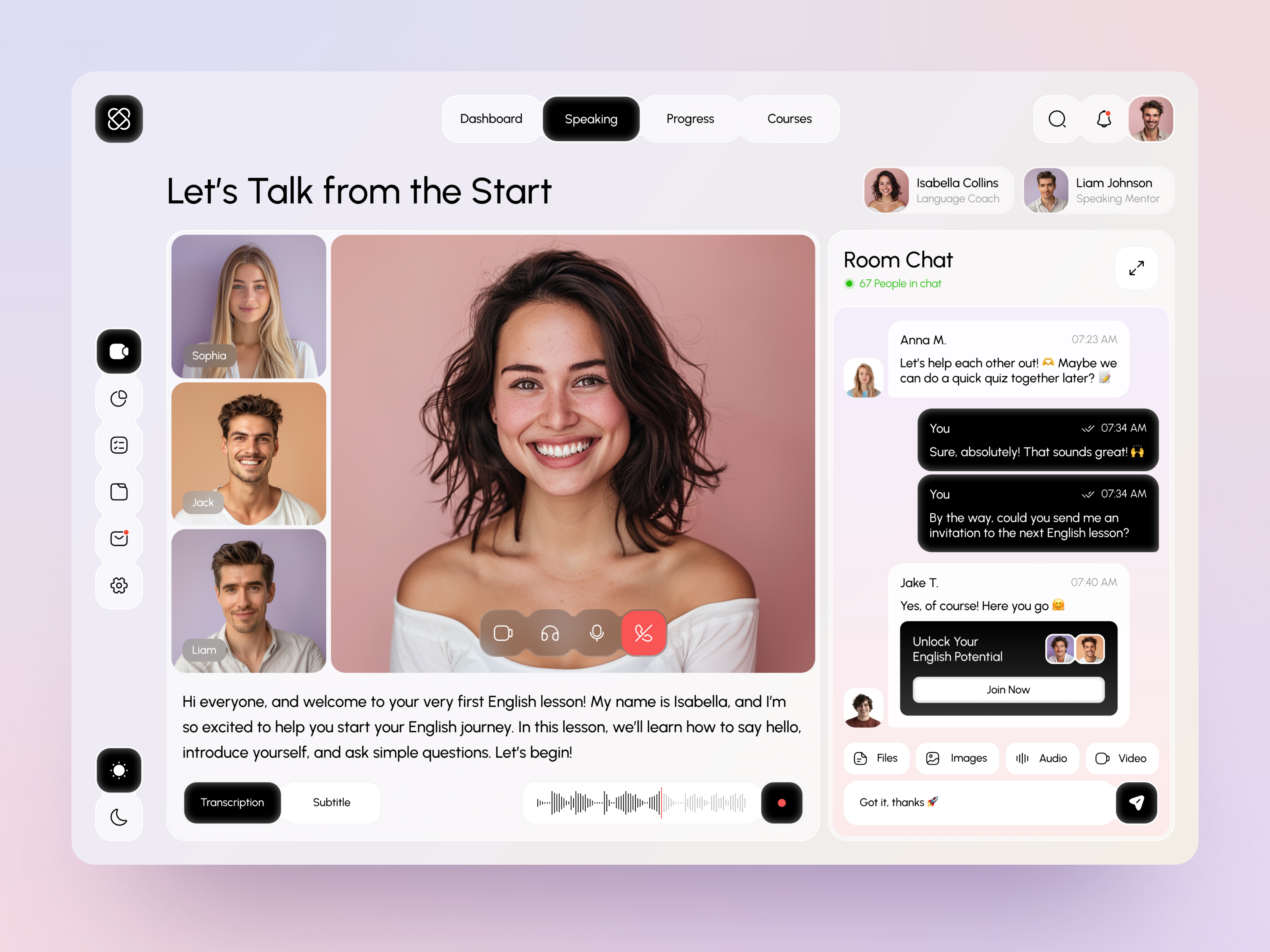 Example of Web Design — Language Learning Platform UI