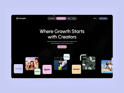 Metapic - Brands Page UI brands page content creator creator dashboard digital creator influencer dashboard influencer landing page influencer marketing influencer marketplace influencer platform influencer platform design influencer website marketplace for influencer modern website professional website saas design saas website social media social media influencer social network website design