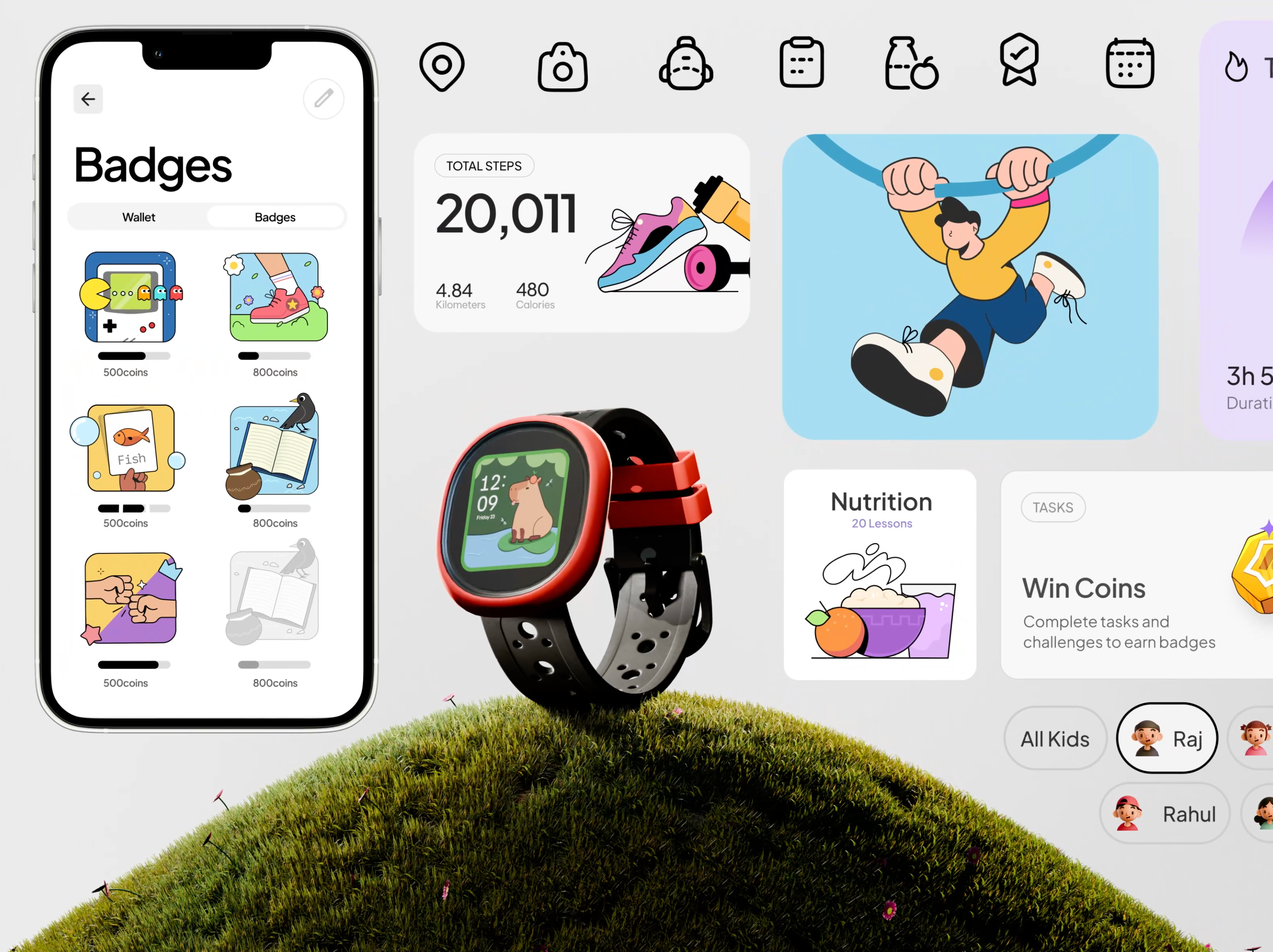 Noise Junior Branding app branding digital native kids illustration lifestyle motion graphics pacakaging parent product design smart watch