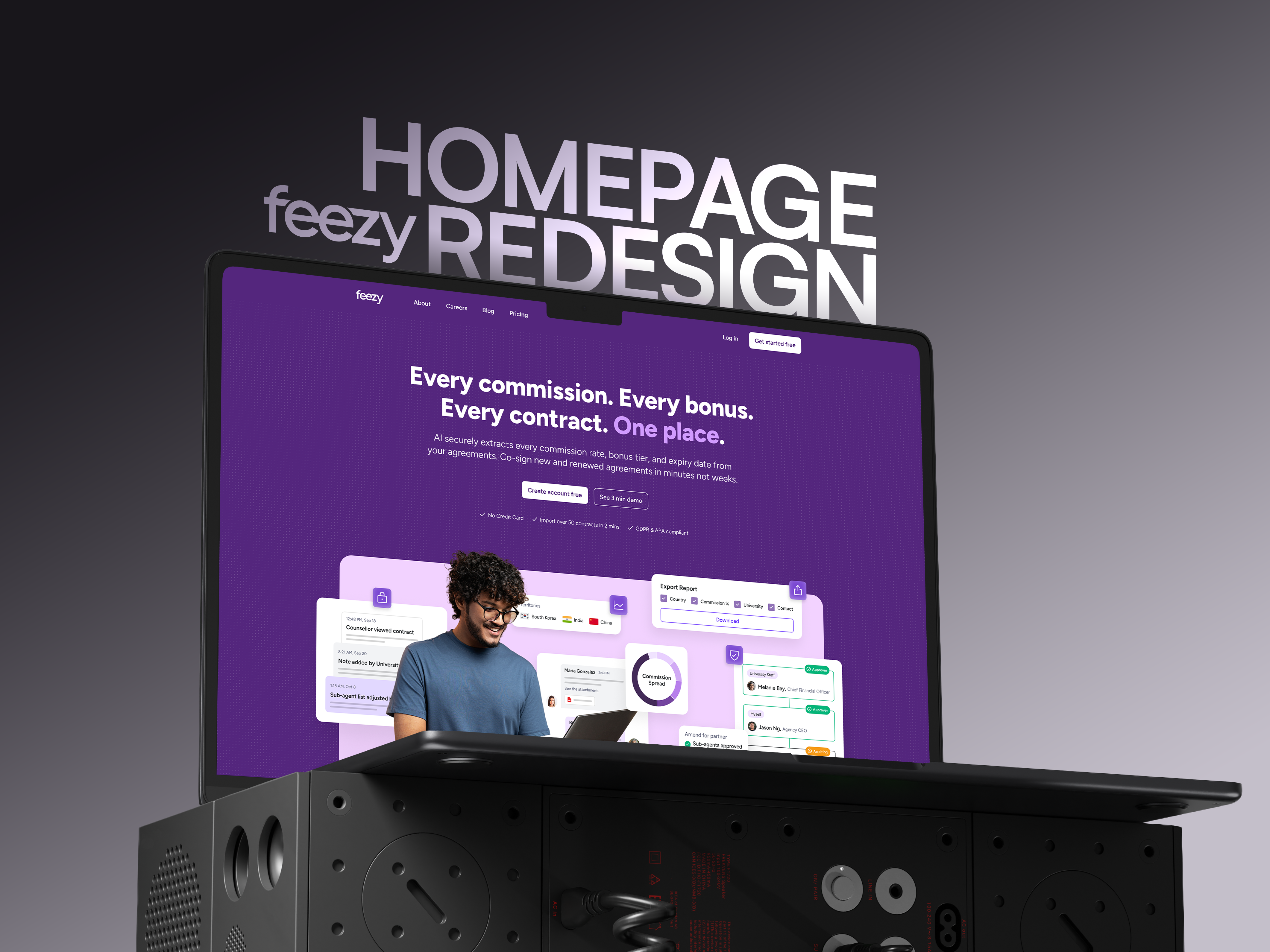 Feezy.io Landing Page Redesign for Education Agents animation b2b branding compliance design development edtech education figma graphic design illustration landingpage minimal product uiux webdesign website