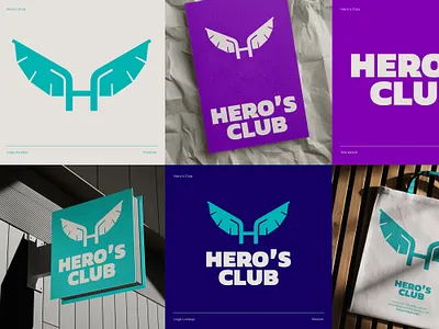 Hero's Club bag branding club disability hero lettermark logo monogram need program project superhero support symbol tote bag wear wings