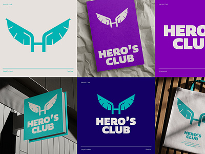 Hero's Club bag branding club disability hero lettermark logo monogram need program project superhero support symbol tote bag wear wings